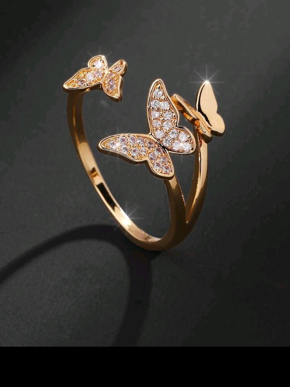 Delicate Gold Butterfly Ring with Crystal Accents